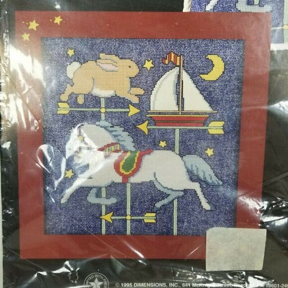 Vtg 1995 Dimensions No Count Cross Stitch "Country Weather Vane" 10"x10" 3995 - Picture 3 of 11